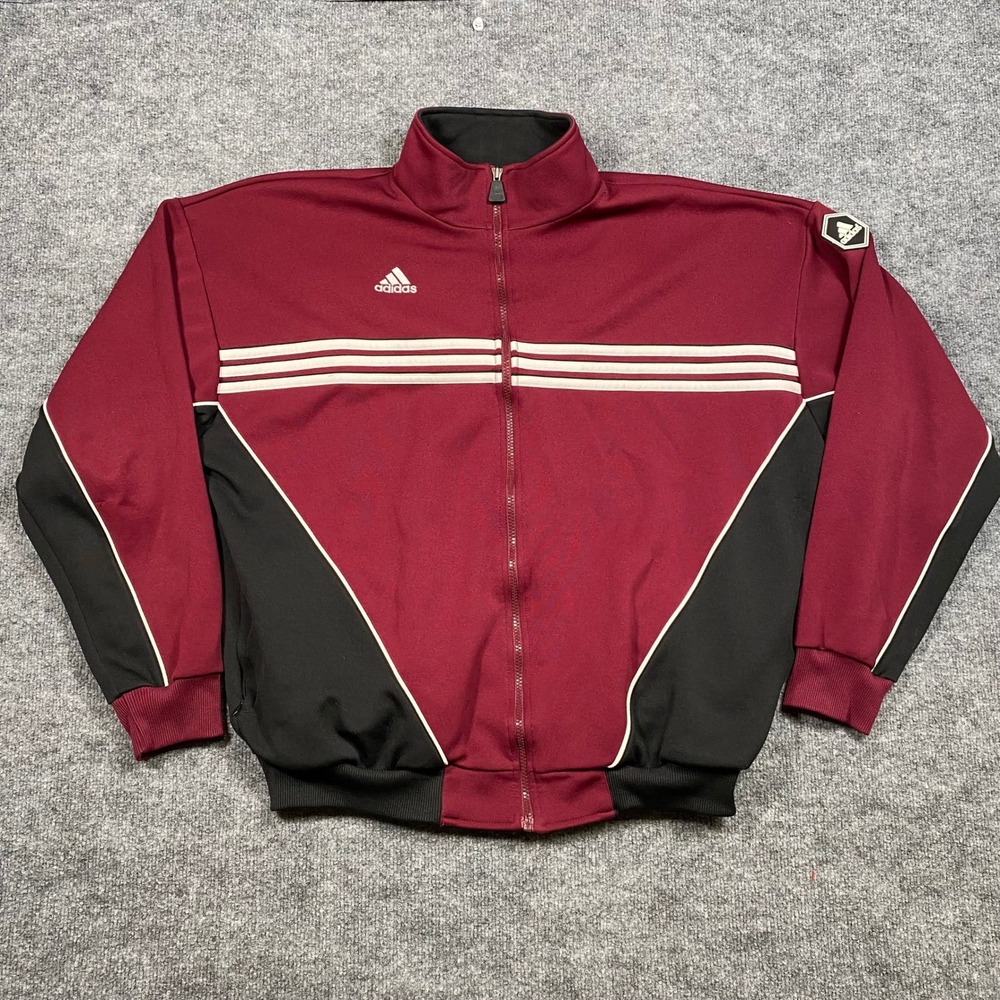 Vintage Adidas Track Jacket Maroon Black White‎ Striped Full Zip 90s Womens XL